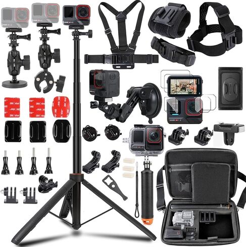 PellKing Accessories Kit for Insta360 AcePro2,Carrying Case with Belt 135cm Selfie Stick Tripod Waterproof Housing Case,360 Suction Cup Magnetic & Handlebar Mount Qucik Release Clip 4 in 1 Body Mount in Kuwait