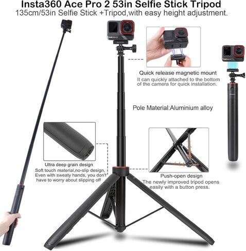 PellKing Accessories Kit for Insta360 AcePro2,Carrying Case with Belt 135cm Selfie Stick Tripod Waterproof Housing Case,360 Suction Cup Magnetic & Handlebar Mount Qucik Release Clip 4 in 1 Body Mount in Kuwait
