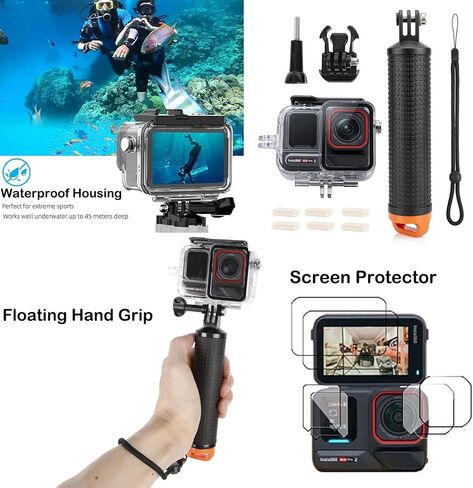 PellKing Accessories Kit for Insta360 AcePro2,Carrying Case with Belt 135cm Selfie Stick Tripod Waterproof Housing Case,360 Suction Cup Magnetic & Handlebar Mount Qucik Release Clip 4 in 1 Body Mount in Kuwait
