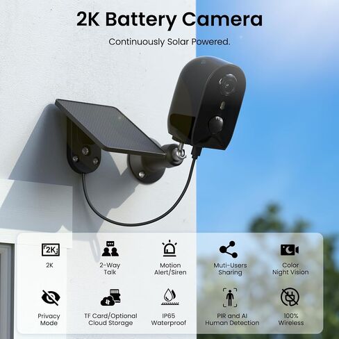 AOQEE Solar Security Cameras Wireless Outdoor, Motion Detection, Y8 2Pack | 2.4Ghz Wi-Fi Cameras for Home Security, Battery Powered with Solar Panel, Color Night Vision, TF Card Storage, Waterproof in Saudi Arabia