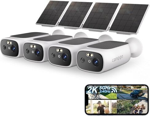 2K Solar Security Cameras Wireless Outdoor-2.4/5Ghz WiFi Cameras for Home Security, AI Motion Detection, Color Night Vision, SD Card/Cloud Storage, Waterproof, Work with Alexa/Google Home (4 Cameras) in Kuwait