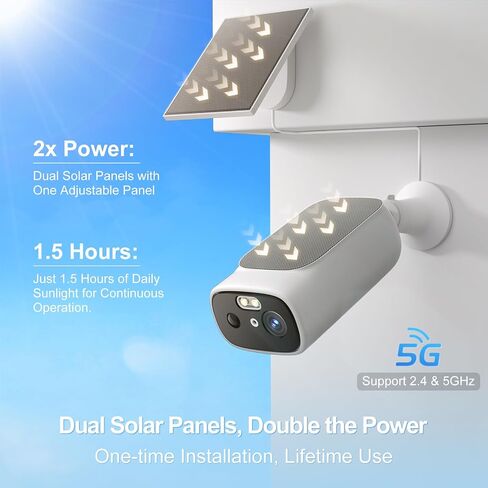 2K Solar Security Cameras Wireless Outdoor-2.4/5Ghz WiFi Cameras for Home Security, AI Motion Detection, Color Night Vision, SD Card/Cloud Storage, Waterproof, Work with Alexa/Google Home (4 Cameras) in Kuwait