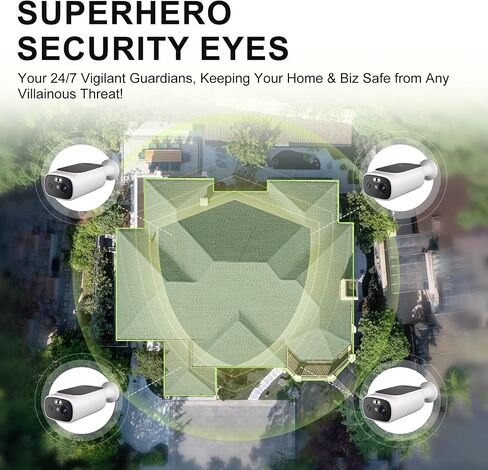 2K Solar Security Cameras Wireless Outdoor-2.4/5Ghz WiFi Cameras for Home Security, AI Motion Detection, Color Night Vision, SD Card/Cloud Storage, Waterproof, Work with Alexa/Google Home (4 Cameras) in Kuwait