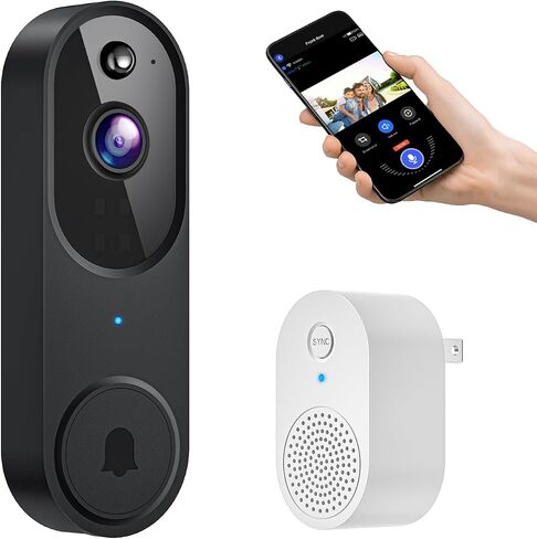 GridTera Smart Video Doorbell Camera Wireless, AI Human Detection and Instant Alerts, Night Vision, 2-Way Audio, Battery Powered, Cloud Storage Sold Seperately, 2.4G WiFi (Chime Included) in Kuwait