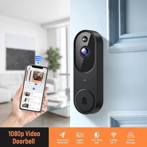 GridTera Smart Video Doorbell Camera Wireless, AI Human Detection and Instant Alerts, Night Vision, 2-Way Audio, Battery Powered, Cloud Storage Sold Seperately, 2.4G WiFi (Chime Included) in Kuwait