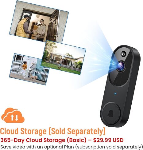 GridTera Smart Video Doorbell Camera Wireless, AI Human Detection and Instant Alerts, Night Vision, 2-Way Audio, Battery Powered, Cloud Storage Sold Seperately, 2.4G WiFi (Chime Included) in Kuwait