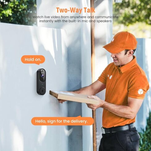 GridTera Smart Video Doorbell Camera Wireless, AI Human Detection and Instant Alerts, Night Vision, 2-Way Audio, Battery Powered, Cloud Storage Sold Seperately, 2.4G WiFi (Chime Included) in Kuwait