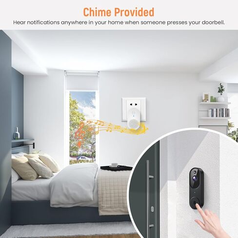GridTera Smart Video Doorbell Camera Wireless, AI Human Detection and Instant Alerts, Night Vision, 2-Way Audio, Battery Powered, Cloud Storage Sold Seperately, 2.4G WiFi (Chime Included) in Kuwait