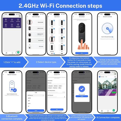 GridTera Smart Video Doorbell Camera Wireless, AI Human Detection and Instant Alerts, Night Vision, 2-Way Audio, Battery Powered, Cloud Storage Sold Seperately, 2.4G WiFi (Chime Included) in Kuwait