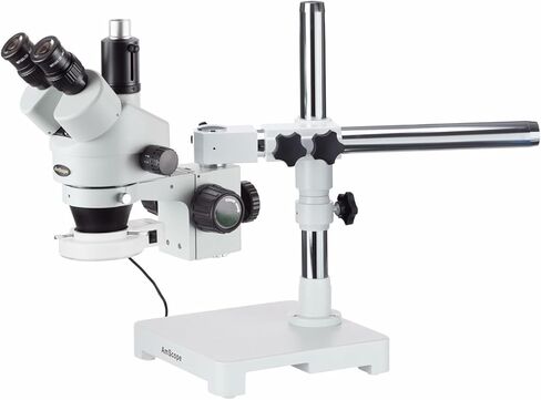 AmScope SM-3TX-54S Professional Trinocular Stereo Zoom Microscope, WH10x Eyepieces, 3.5X-45X Magnification, 0.7X-4.5X Zoom Objective, 54-Bulb LED Light, Single-Arm Boom Stand, 110V-240V, Includes 0.5X Barlow Lens in Kuwait