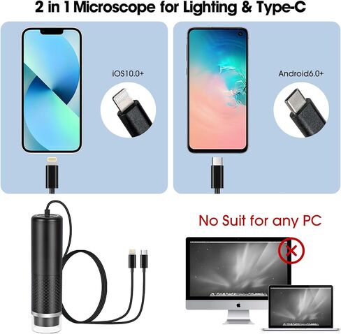 USB Digital Microscope for iOS and Android Devices (Not for Any PC) | 50x-1600x Magnification, 1920x1440P HD Portable Microscope Camera for Adults, Children, Students in Kuwait