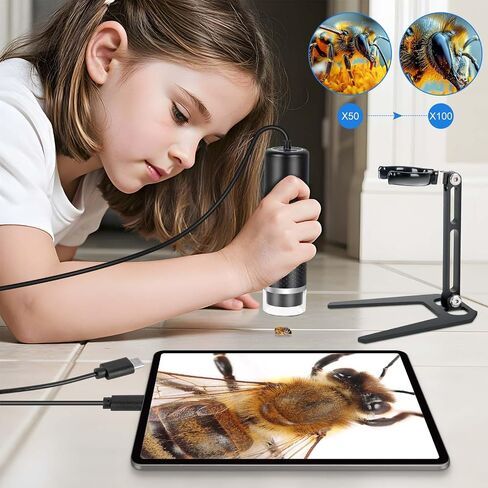 USB Digital Microscope for iOS and Android Devices (Not for Any PC) | 50x-1600x Magnification, 1920x1440P HD Portable Microscope Camera for Adults, Children, Students in Kuwait