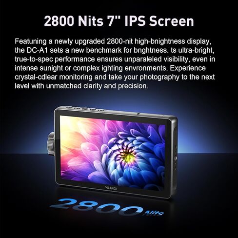 VILTROX DC-A1 7" Touchscreen IPS Camera Monitor,4K HDMI 2000 Nits FHD 1920x1080 Camera Field Monitor with Battery Sunshade Hood,3D LUT, Waveform, Histogram & Vectorscope Tools in Kuwait