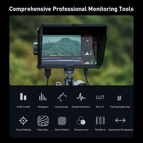 VILTROX DC-A1 7" Touchscreen IPS Camera Monitor,4K HDMI 2000 Nits FHD 1920x1080 Camera Field Monitor with Battery Sunshade Hood,3D LUT, Waveform, Histogram & Vectorscope Tools in Kuwait
