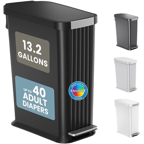 Patented 13 Gallon STEP Adult Diaper Pail, Fits Kitchen Bags, Odor Filter Trash Can Large 40+ Diapers Capacity, No Refills Needed, Incontinence Underwear Nursery Diapers ADA Compliant, Stainless Steel in Kuwait