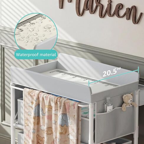 BOLUO Baby Changing Table with 4 Drawers, Waterproof Diaper Changing Station with Storage, Adjustable Height Baby Changing Station for Mobile Nursery Grey in Kuwait