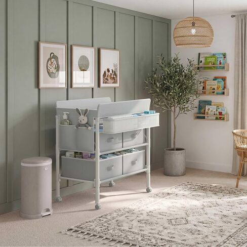 BOLUO Baby Changing Table with 4 Drawers, Waterproof Diaper Changing Station with Storage, Adjustable Height Baby Changing Station for Mobile Nursery Grey in Kuwait