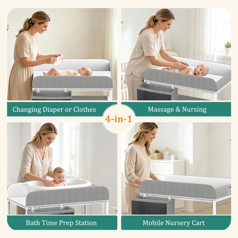 Baby Changing Table, Portable Diaper Changing Station, Changing Table with Wheels, Waterproof Changing Pad, Removable Storage Baskets & Safety Belt, Mobile Nursery Organizer for Newborns in Kuwait