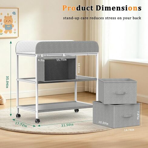 Baby Changing Table, Portable Diaper Changing Station, Changing Table with Wheels, Waterproof Changing Pad, Removable Storage Baskets & Safety Belt, Mobile Nursery Organizer for Newborns in Kuwait