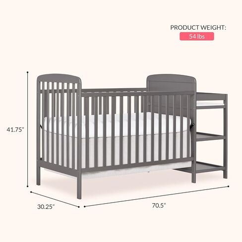 Dream On Me Anna 3-in-1 Convertible Full-Size Baby Crib & Changer with Storage in Steel Grey, GreenGuard Gold & BSA, Pinewood, Converts to Day & Toddler Bed, 3 Mattress Heights, 1″ Changing Pad in Kuwait
