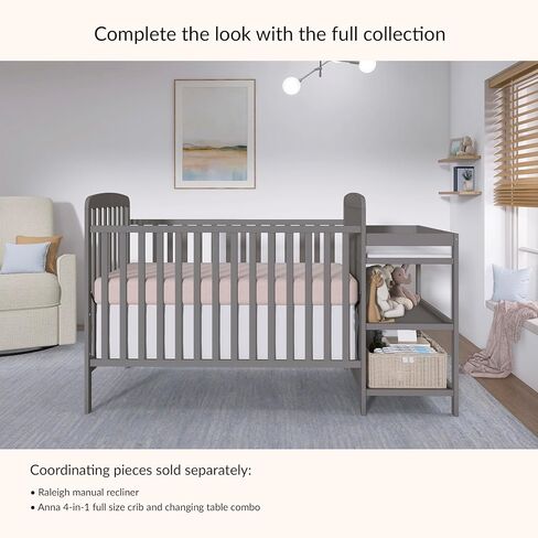 Dream On Me Anna 3-in-1 Convertible Full-Size Baby Crib & Changer with Storage in Steel Grey, GreenGuard Gold & BSA, Pinewood, Converts to Day & Toddler Bed, 3 Mattress Heights, 1″ Changing Pad in Kuwait