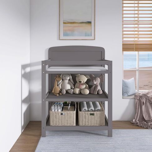 Dream On Me Anna 3-in-1 Convertible Full-Size Baby Crib & Changer with Storage in Steel Grey, GreenGuard Gold & BSA, Pinewood, Converts to Day & Toddler Bed, 3 Mattress Heights, 1″ Changing Pad in Kuwait