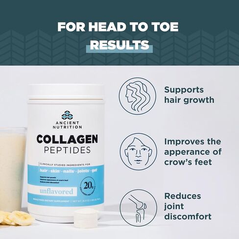 Ancient Nutrition Collagen Peptides, Collagen Peptides Powder, Unflavored Hydrolyzed Collagen, Supports Healthy Skin, Joints, Gut, Keto and Paleo Friendly, 28 Servings, 20g Collagen per Serving | Hydrolyzed Collagen, Supports Healthy Skin, Joints, Gut, Ke in Kuwait