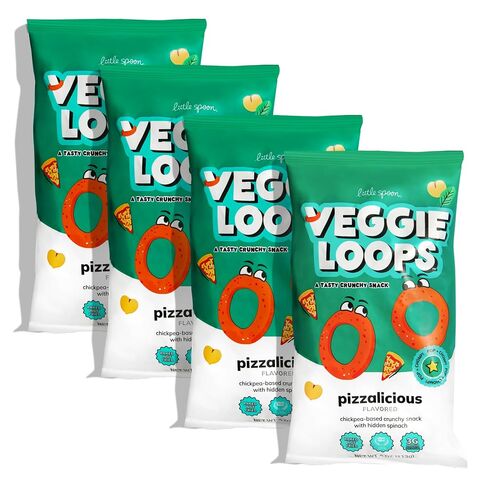 Little Spoon Pizzalicious Veggie Loops, Chickpea and Spinach Snack, 4 Pack | Baked Not Fried, Avocado Oil, Hidden Veggies, Tastier Snacks for Kids 4+ Years, 3g Protein, Gluten-Free in Kuwait