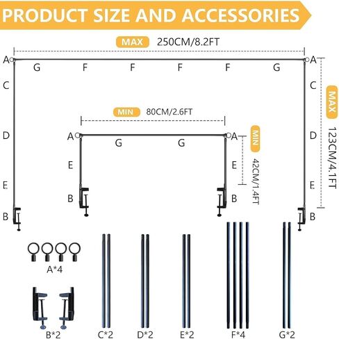 Adjustable Over The Table Rod Stand with Clamps,Table Arch for Party Decor | 31"- 98" Length,16"-48" Tall, Blac Metal Banner Stand Hanging for Birthday Wedding Baby Shower Graduation Decorations in Kuwait