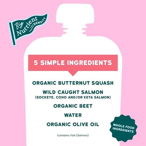Serenity Kids 6+ Months Salmon Baby Food Pouches - No Added Sugar Nutrient-Packed Snacks - High-Protein Infant Food with 5g Protein - On-the-Go Baby Travel Essentials - 3.5 Oz, Pack of 12 in Kuwait