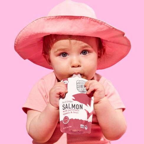 Serenity Kids 6+ Months Salmon Baby Food Pouches - No Added Sugar Nutrient-Packed Snacks - High-Protein Infant Food with 5g Protein - On-the-Go Baby Travel Essentials - 3.5 Oz, Pack of 12 in Kuwait
