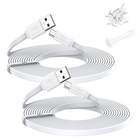 1 Pack 50FT Power Extension Cable Flat, USB-A to Micro USB Charging Cord Compatible with Wyze Cam v4/v3/OG/v3 Pro,Blink,Nest Cam Indoor,Kindle Fire,with 20pcs Cable Clips & 20pcs Cable Tie in Kuwait