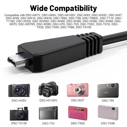 Zosvoses VMC-MD3 USB Data and Charger Cable Compatible with Sony Cyber-Shot DSC-W350 W360 W380 W390 W560 W570 WX7 WX9 WX30 H70 TX100 TX66 Digital Camera, 4.9ft in Kuwait