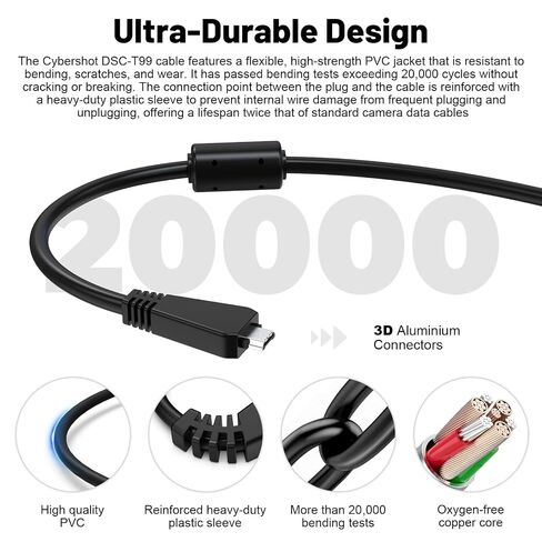 Zosvoses VMC-MD3 USB Data and Charger Cable Compatible with Sony Cyber-Shot DSC-W350 W360 W380 W390 W560 W570 WX7 WX9 WX30 H70 TX100 TX66 Digital Camera, 4.9ft in Kuwait