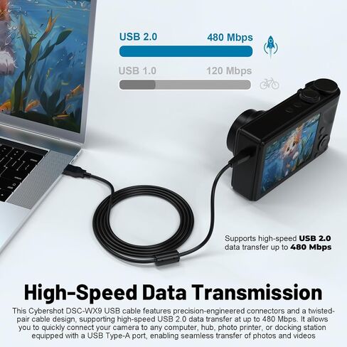 Zosvoses VMC-MD3 USB Data and Charger Cable Compatible with Sony Cyber-Shot DSC-W350 W360 W380 W390 W560 W570 WX7 WX9 WX30 H70 TX100 TX66 Digital Camera, 4.9ft in Kuwait