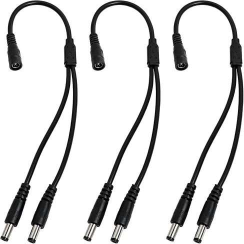 3PCS DC Power Splitter Cable 1 Female to 2 Male 5.5mmx2.1mm DC Barrel Plug Y Splitter Adapter Cord for 12V CCTV Security Camera 30CM 20AWG Thick Wire Black in Kuwait
