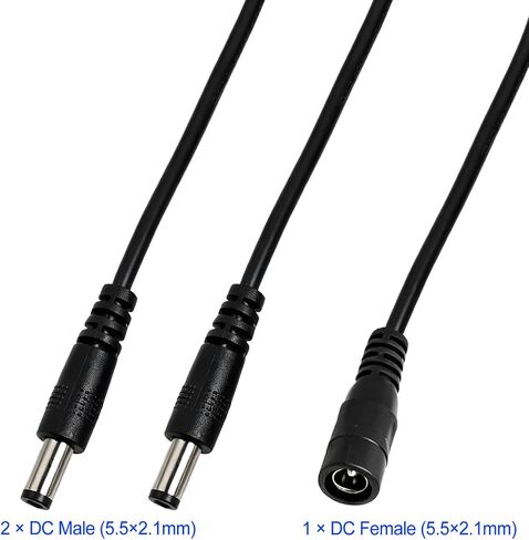 3PCS DC Power Splitter Cable 1 Female to 2 Male 5.5mmx2.1mm DC Barrel Plug Y Splitter Adapter Cord for 12V CCTV Security Camera 30CM 20AWG Thick Wire Black in Kuwait