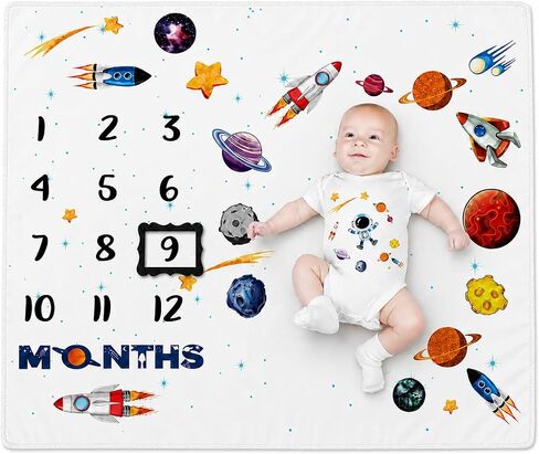 PAMBO Space Baby Stuff Rocket Baby Month Blanket for Newborn - Photo Taken Blanket with 2 Frame in Saudi Arabia