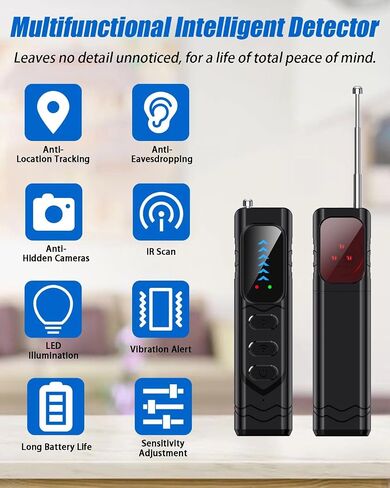 Hidden Camera & Bug Detector for Travel – Protect Your Privacy in Hotels, Cars & Offices | Detects Hidden Cams, GPS Trackers & Listening Devices with RF, LED Lights, Vibration Alarm & 25Hr Battery in Saudi Arabia