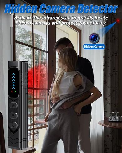 Hidden Camera & Bug Detector for Travel – Protect Your Privacy in Hotels, Cars & Offices | Detects Hidden Cams, GPS Trackers & Listening Devices with RF, LED Lights, Vibration Alarm & 25Hr Battery in Saudi Arabia