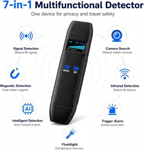 Hidden Camera Detector, RF Signal Scanner & Anti Spy Device, GPS Tracker Finder with Magnetic Detection, Infrared Camera Lens Finder, Bug Sweeper for Home Hotel Travel Privacy Protection in Kuwait