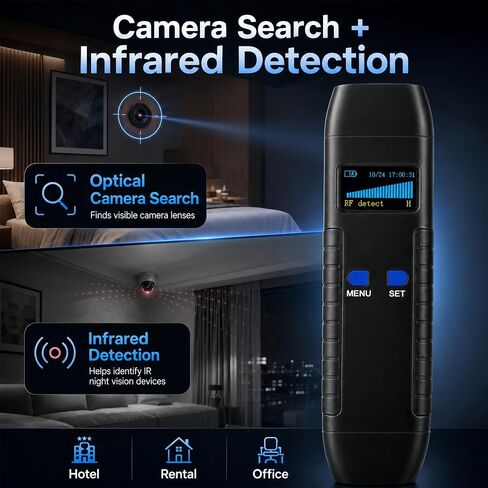 Hidden Camera Detector, RF Signal Scanner & Anti Spy Device, GPS Tracker Finder with Magnetic Detection, Infrared Camera Lens Finder, Bug Sweeper for Home Hotel Travel Privacy Protection in Kuwait