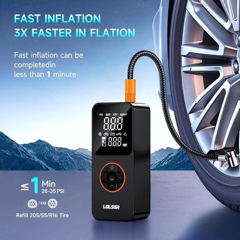 Tire Inflator Portable Air Compressor, Cordless 150 PSI | Digital Pressure Gauge, Rechargeable Air Pump for Car Tires Motorcycle Bicycle Balls, Auto Shut Off, LED Light in Kuwait