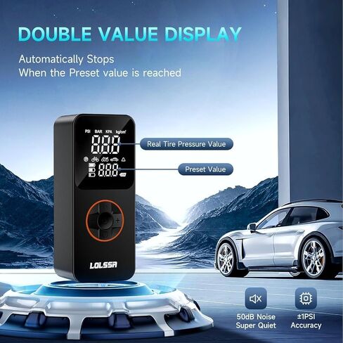 Tire Inflator Portable Air Compressor, Cordless 150 PSI | Digital Pressure Gauge, Rechargeable Air Pump for Car Tires Motorcycle Bicycle Balls, Auto Shut Off, LED Light in Kuwait
