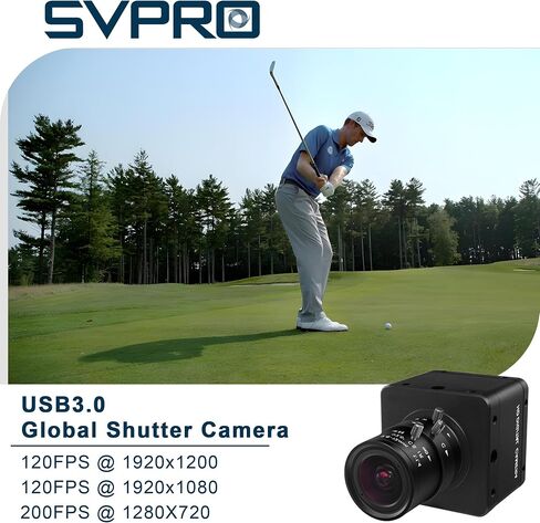SVPRO USB 3.0 Global Shutter Camera, 1200P 120fps, 720P 200fps High-Speed Camera for Golf Swings, 2.8-12mm Manual Zoom Lens, Plug-and-Play UVC Webcam for Windows Mac Linux Android in Kuwait
