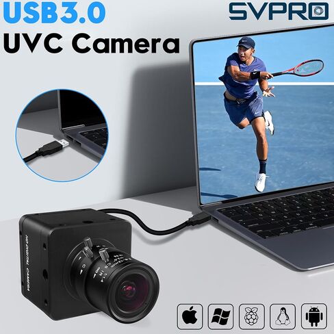 SVPRO USB 3.0 Global Shutter Camera, 1200P 120fps, 720P 200fps High-Speed Camera for Golf Swings, 2.8-12mm Manual Zoom Lens, Plug-and-Play UVC Webcam for Windows Mac Linux Android in Kuwait