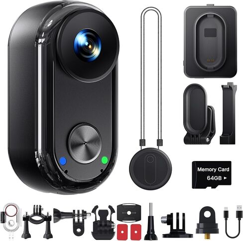 4K 30FPS Vlogging Camera, 64GB Hands-Free POV Camera, 98FT Waterproof Action camera with Case, Tiny Sport Cam 6-axis Stabilization, 150° Lightweight Thumb Bodycam 270min runtime, Mount Anywhere in Kuwait