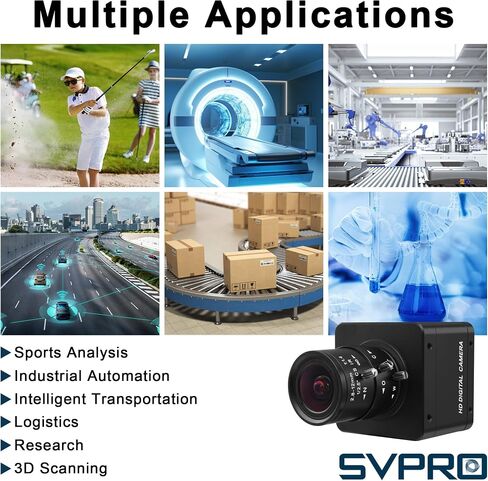 SVPRO USB 3.0 Global Shutter Camera, 1200P 120fps, 720P 200fps High-Speed Camera for Golf Swings, 2.8-12mm Manual Zoom Lens, Plug-and-Play UVC Webcam for Windows Mac Linux Android in Kuwait