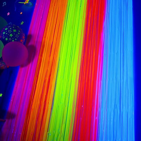 Mega-L Glow in The Dark Party Supplies, Neon Multicolor Backdrop, 2 Pack | Fluorescent Tinsel Foil Fringe Curtains, Neon Backdrop Streamers for Birthday, Halloween, New Year, Graduation Party in Kuwait