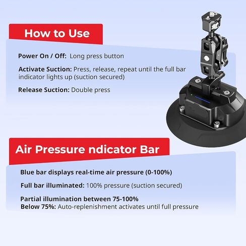 SMALLRIG Electric 5" Camera Suction Cup Mount for Car, 2000mAh, Tether | Safety tether for vehicles, high-performance electric motor, compatible with GoPro, DJI, Insta360. in Saudi Arabia